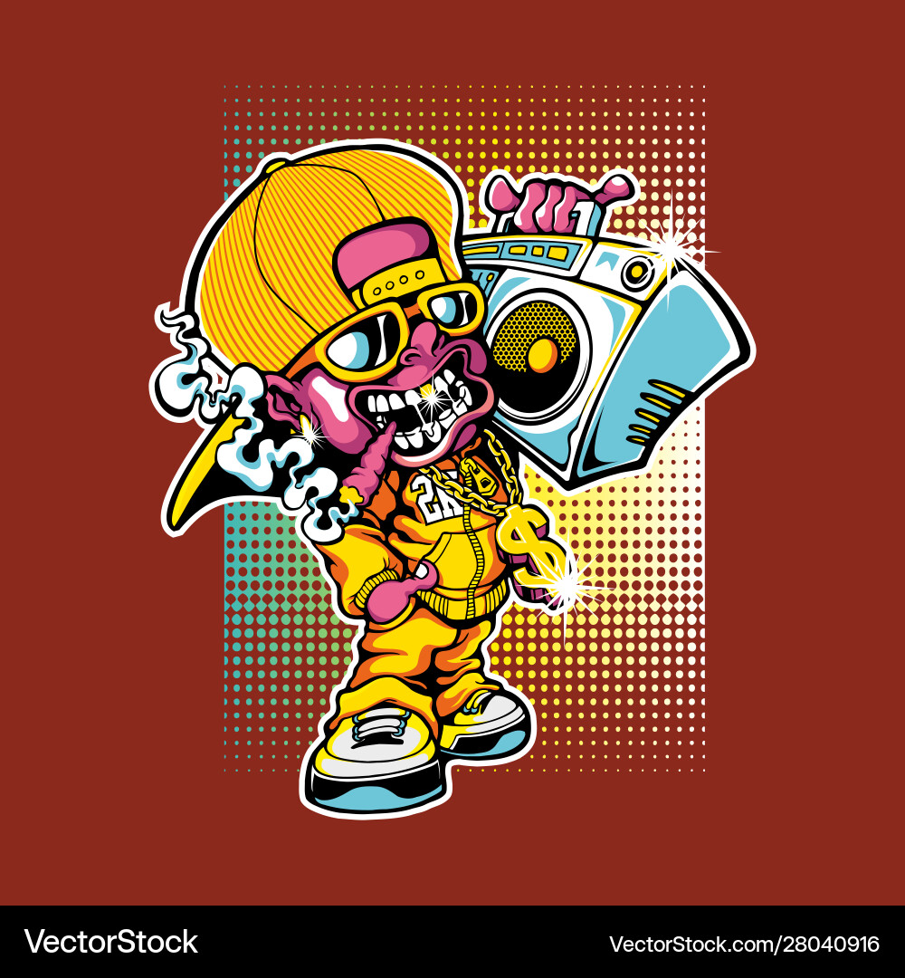 Rapper with cassette radio walking streets Vector Image