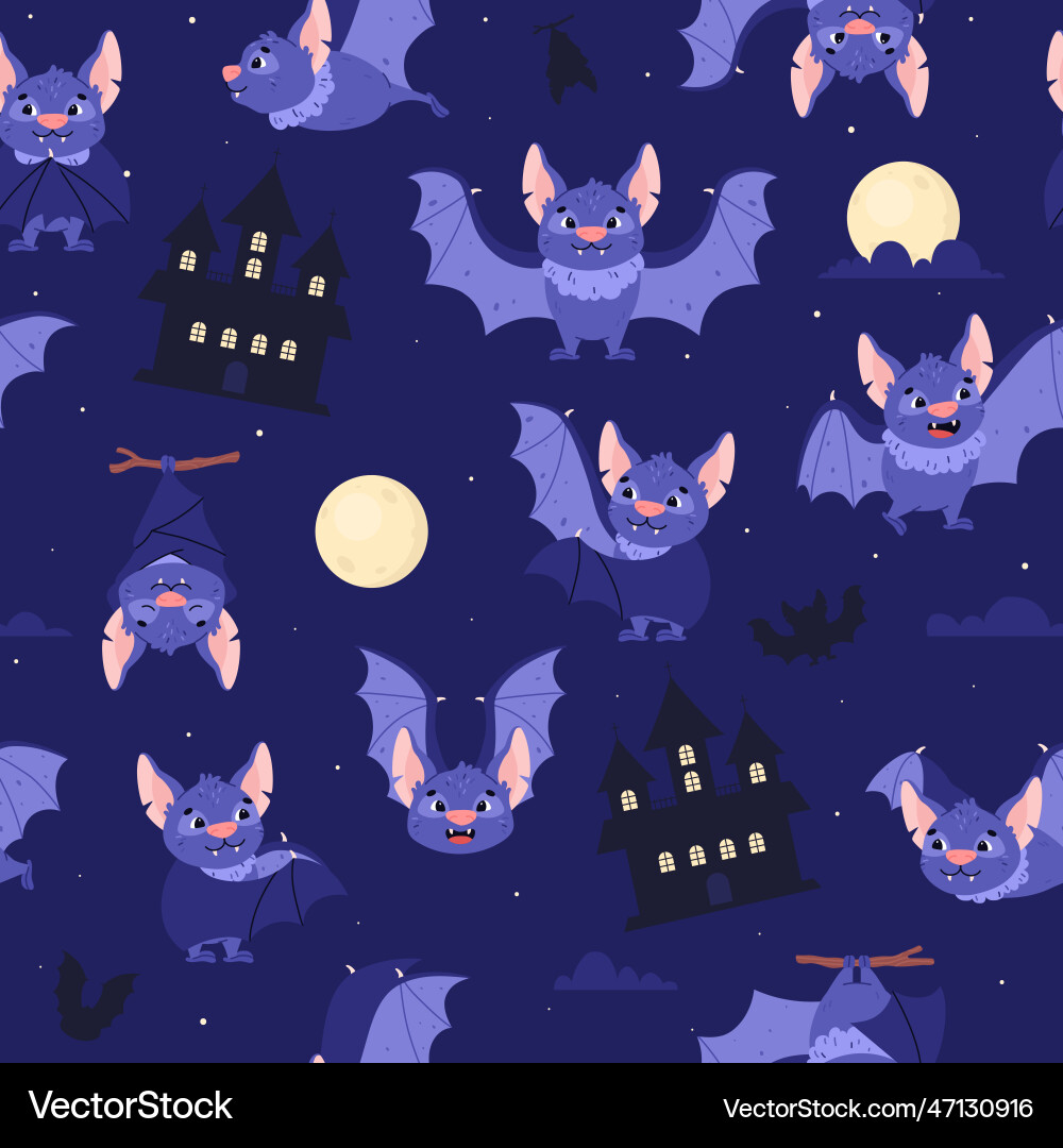 Seamless pattern with funny bats characters Vector Image
