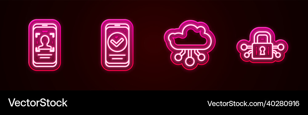 Set line mobile and face recognition smartphone Set line mobile and face recognition smartphone vector image