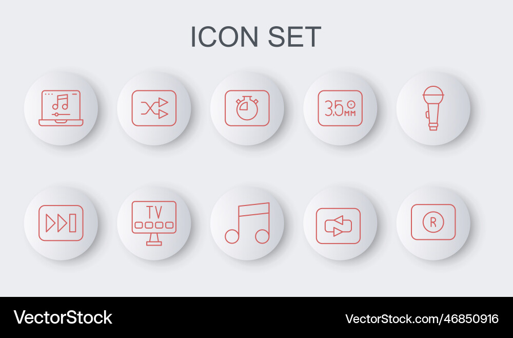 Set line record button fast forward stopwatch vector image