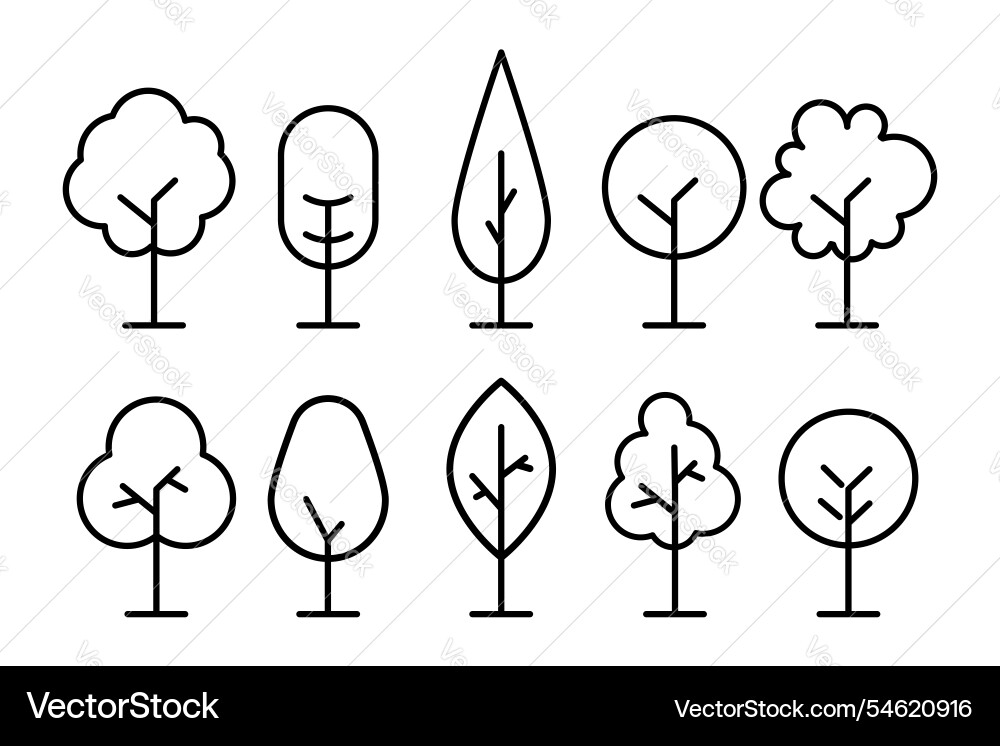 Tree Icon Set - Minimal Outline vector image