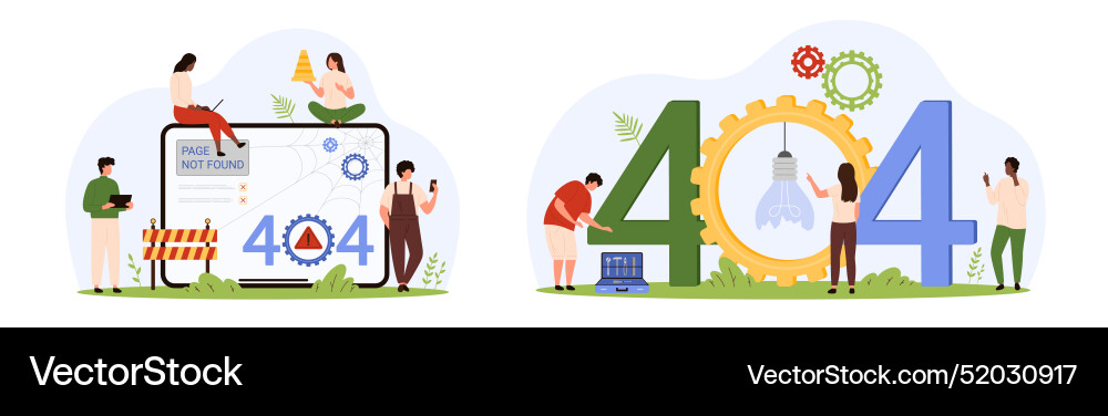 404 error page not found set tiny people Vector Image