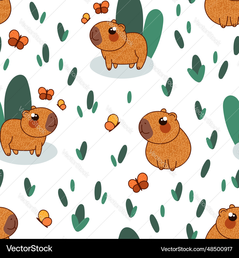 Cute capybara characters seamless pattern Vector Image
