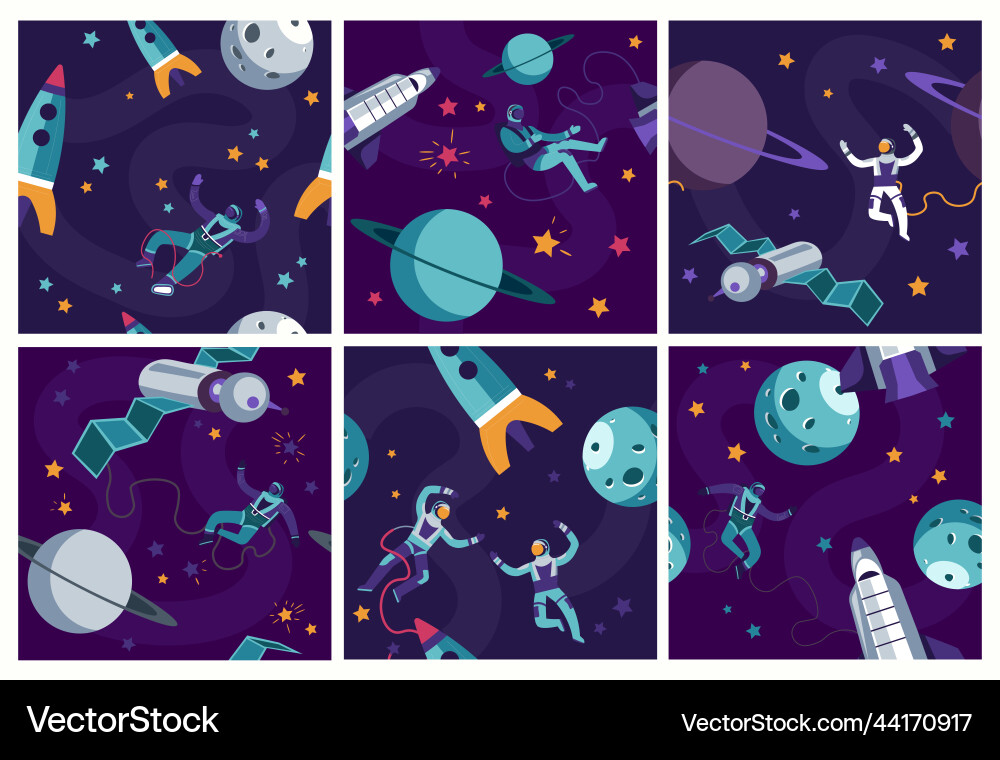 Decorative pattern set with astronaut exploration Decorative pattern set with astronaut exploration vector image