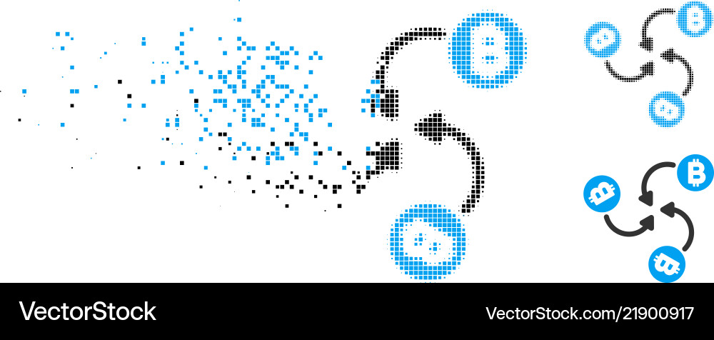 Disintegrating pixelated halftone bitcoin mixer Disintegrating pixelated halftone bitcoin mixer vector image