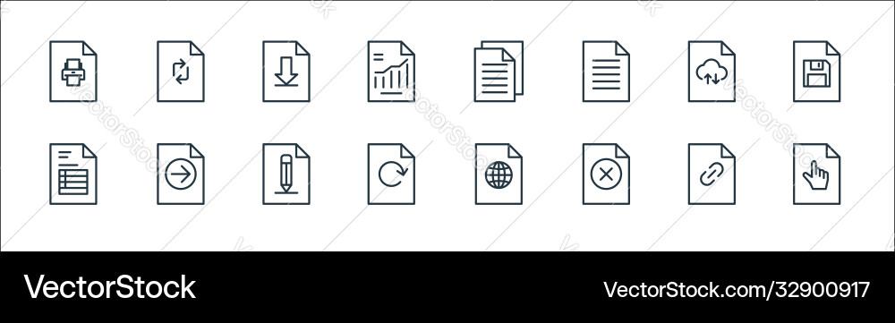 File and document outline line icons linear set vector image