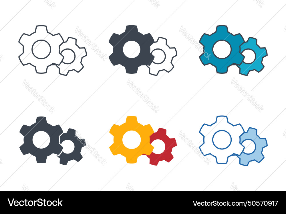 Gear icons with different styles setting Vector Image