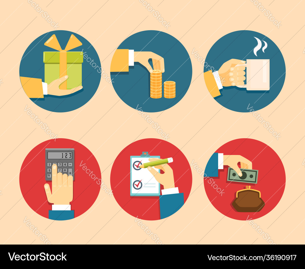 Hands with object icons Hands with object icons Vector Image