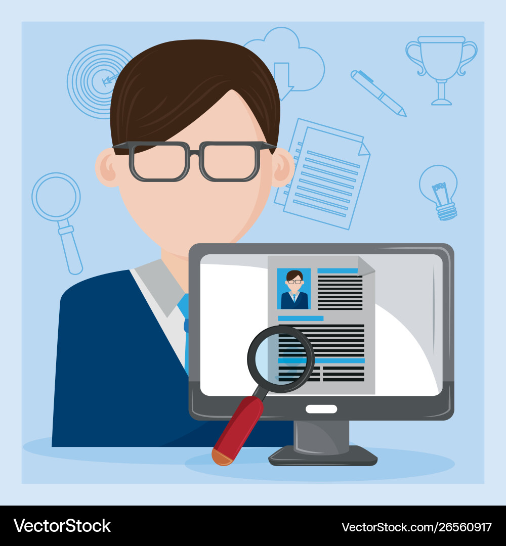 Job interview computer with checking worker cv Job interview computer with checking worker cv vector image