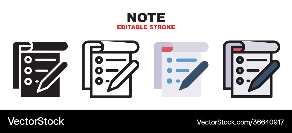 Note icon set with different styles editable Note icon set with different styles editable vector image