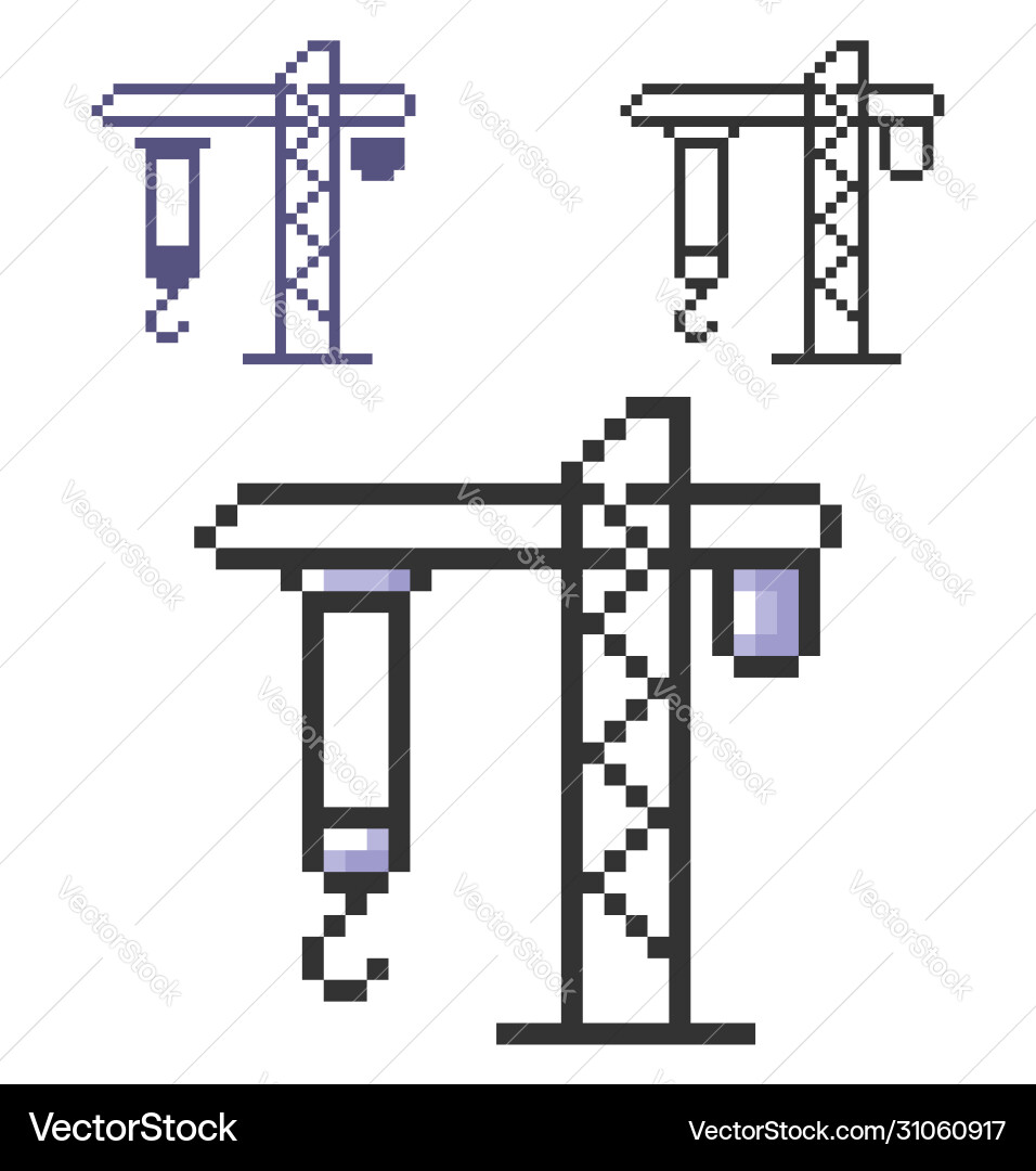 Pixel icon tower crane in three variants fully Pixel icon tower crane in three variants fully vector image