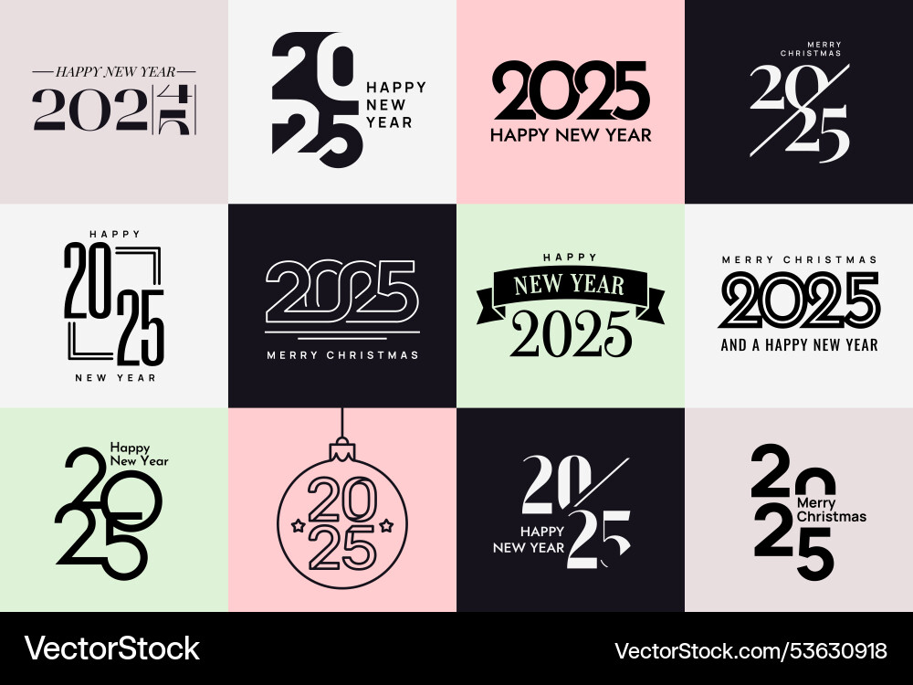 2025 happy new year logo set designs of labels 2025 happy new year logo set designs of labels vector image