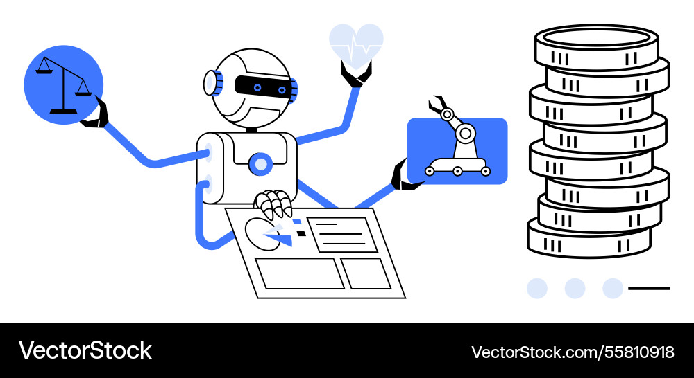 Ai robot handling data automation finances Ai robot handling data automation finances vector image