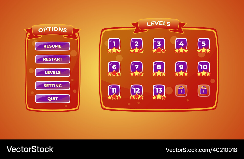 Complete set of level button game pop-up icon Complete set of level button game pop-up icon vector image