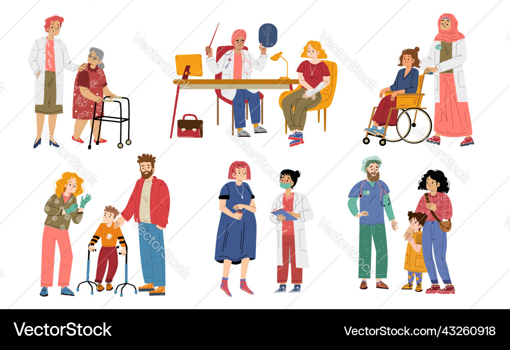 Doctors and patients in hospital vector image