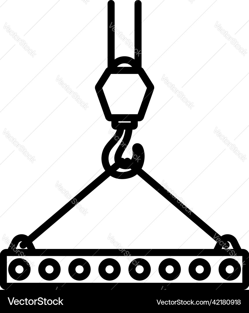 Icon of slab hanged on crane hook by rope slings Icon of slab hanged on crane hook by rope slings vector image