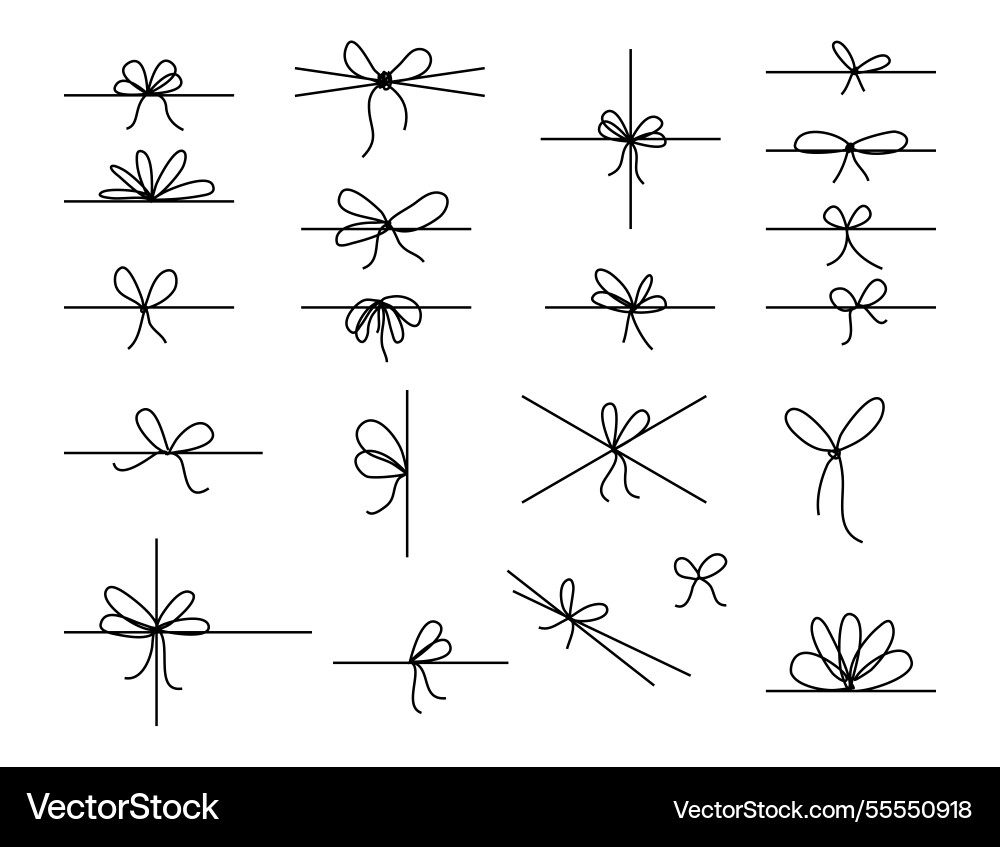 Line bows on ribbon bow string set for box Line bows on ribbon bow string set for box vector image