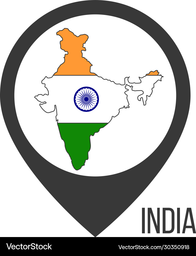 Map pointers with contry india flag stock Map pointers with contry india flag stock Vector Image