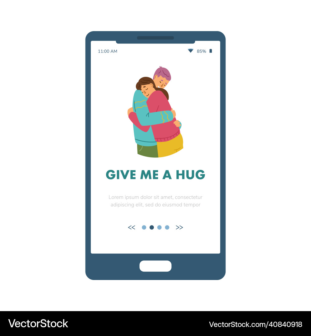 Onboarding page template with hugging man Onboarding page template with hugging man Vector Image