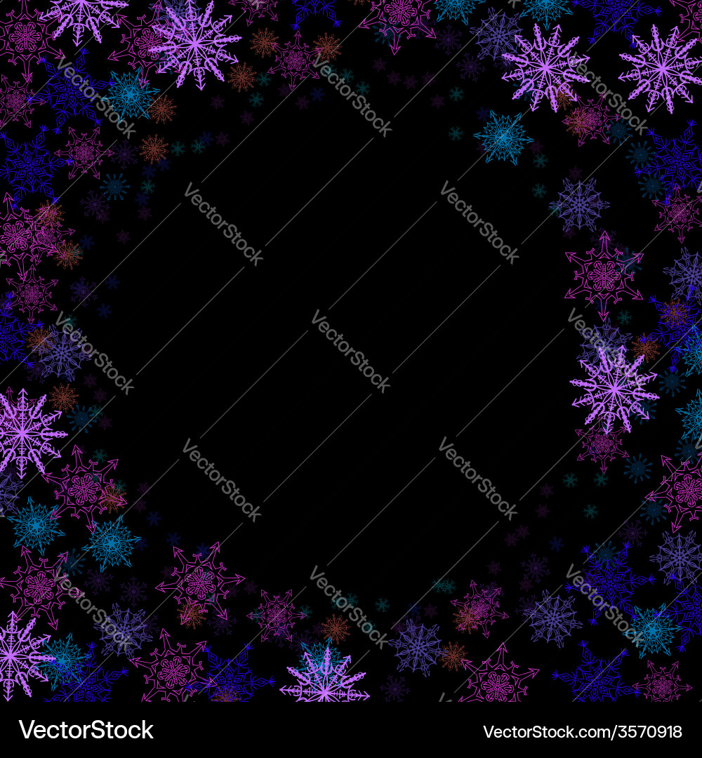Rectangular frame with colorful small snowflakes vector image