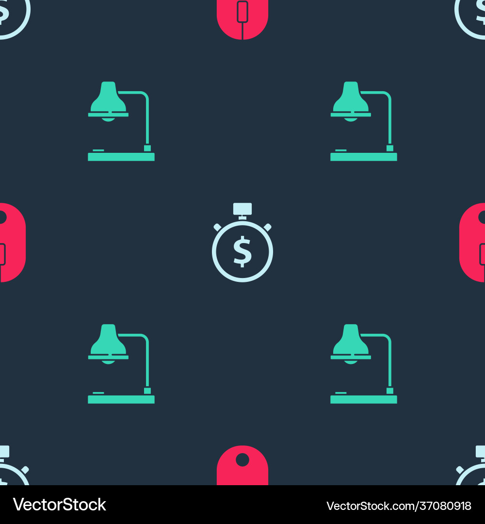 Set computer mouse time is money and table lamp Set computer mouse time is money and table lamp Vector Image