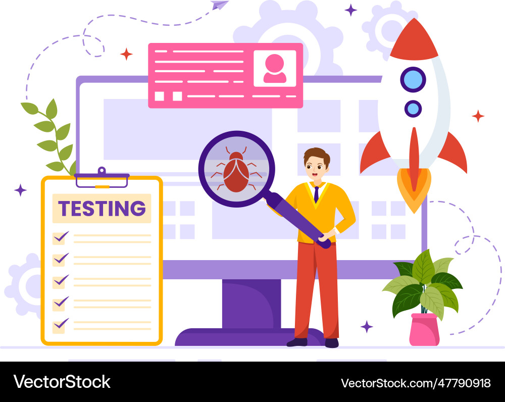 Software testing with application engineering Software testing with application engineering vector image
