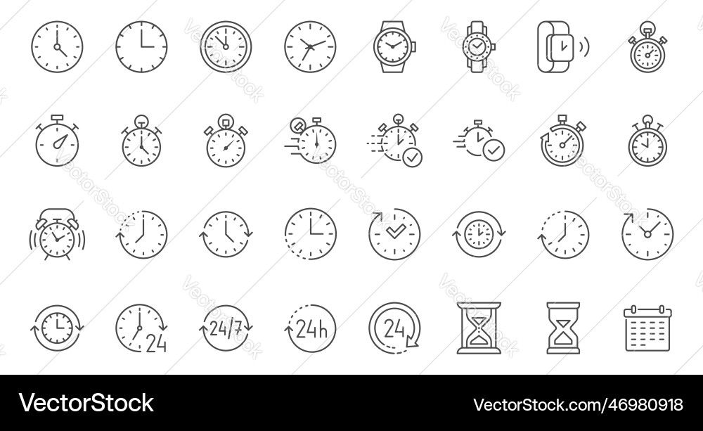 Time line icons set timer alarm clock Time line icons set timer alarm clock vector image