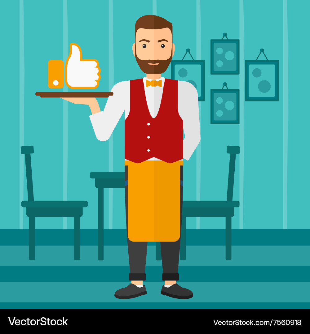 Waiter with like button Vector Image