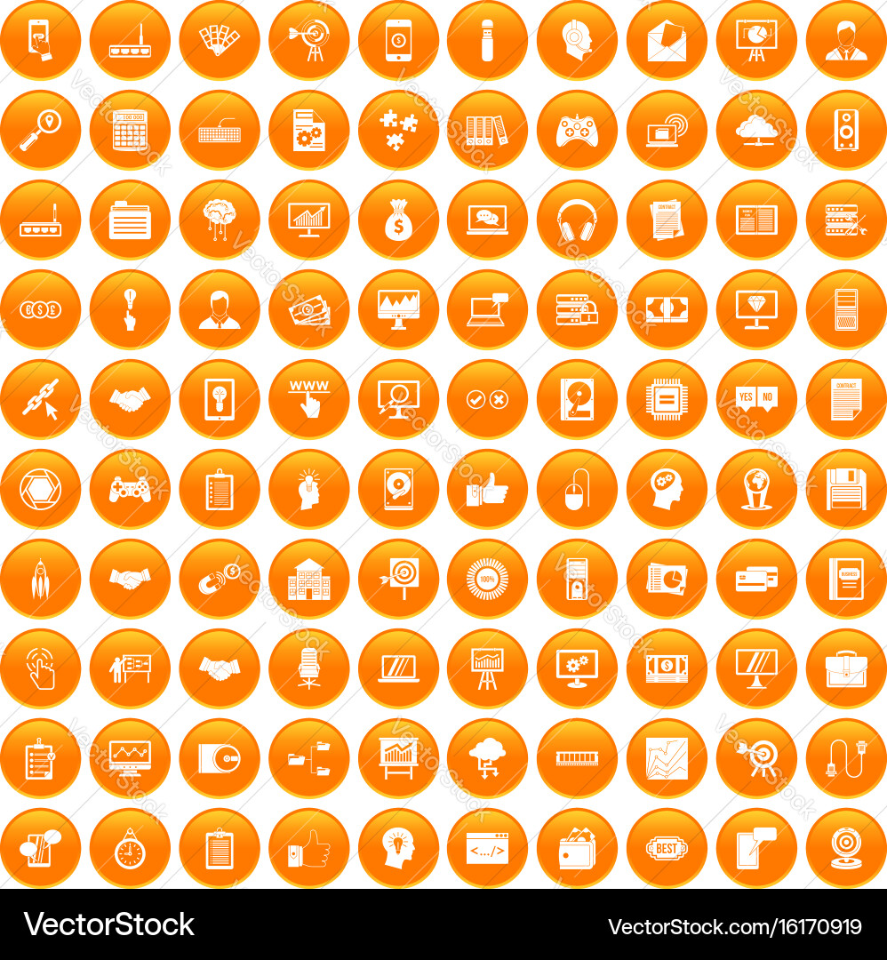 100 web development icons set orange vector image