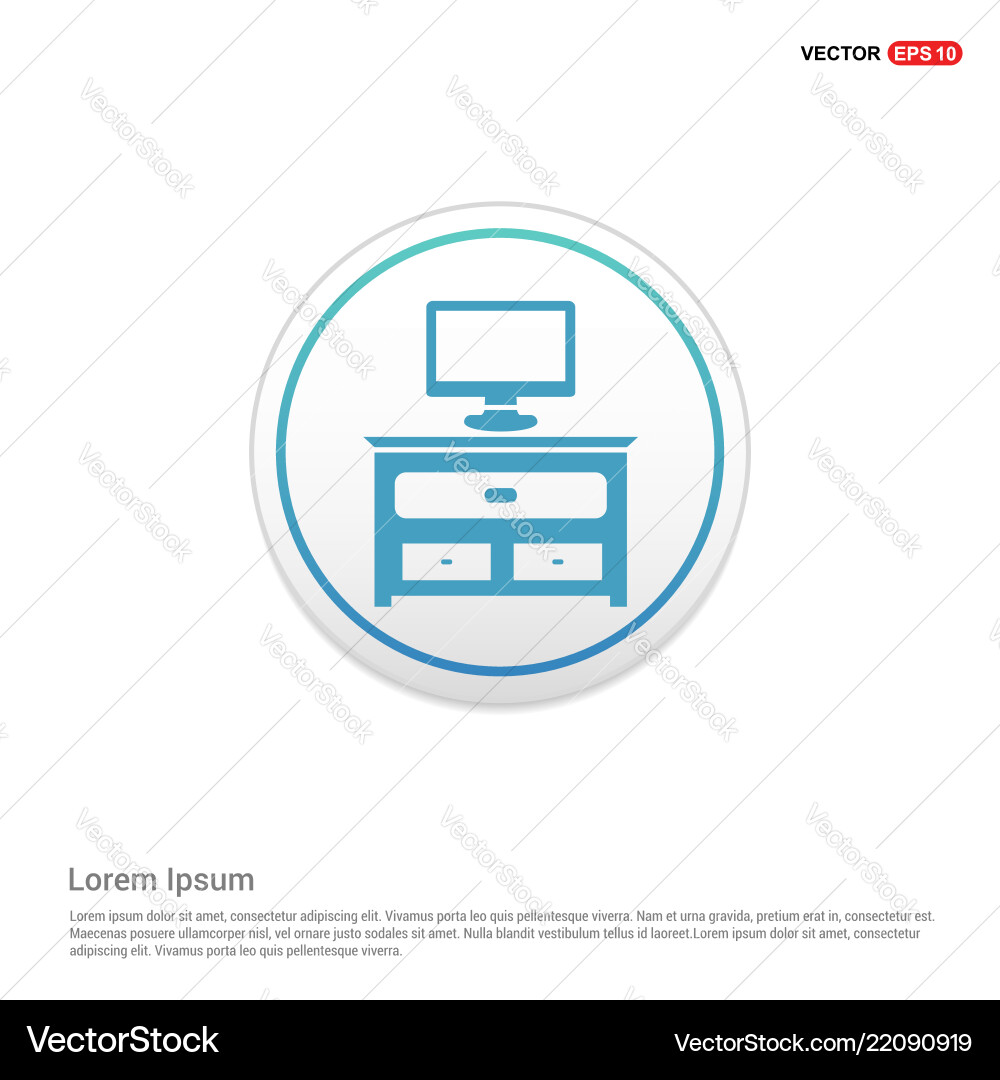 Computer table icon - white circle button Computer table icon - white circle button Vector Image