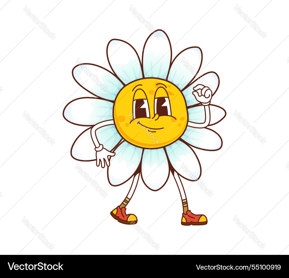 Groovy retro daisy chamomile flower cute character Groovy retro daisy chamomile flower cute character vector image