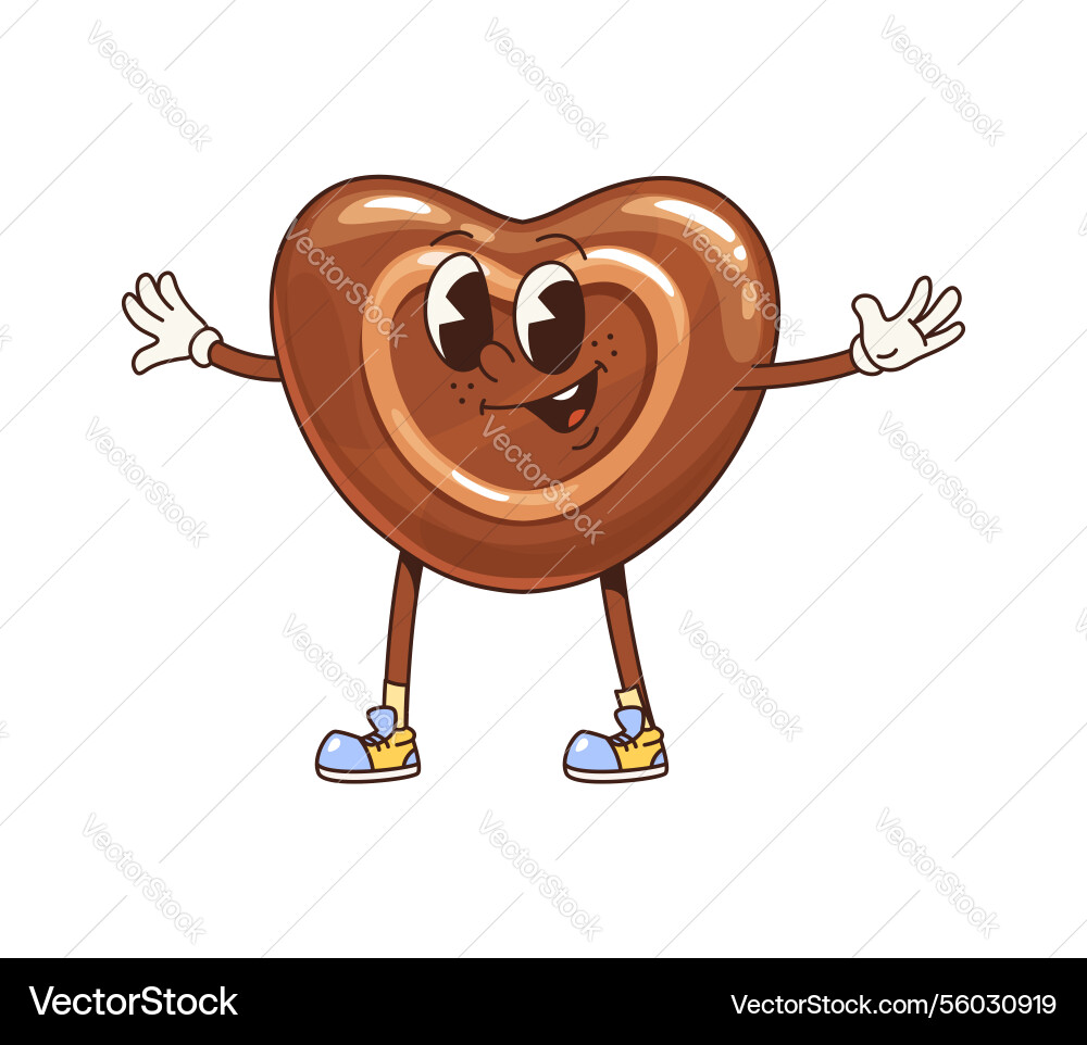Groovy Retro Schokolade Süßigkeiten Herz lustige Charakter Groovy Retro Schokolade Süßigkeiten Herz lustige Charakter vektorbild