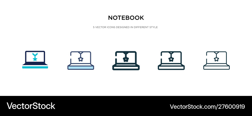 Notebook icon in different style two colored vector image