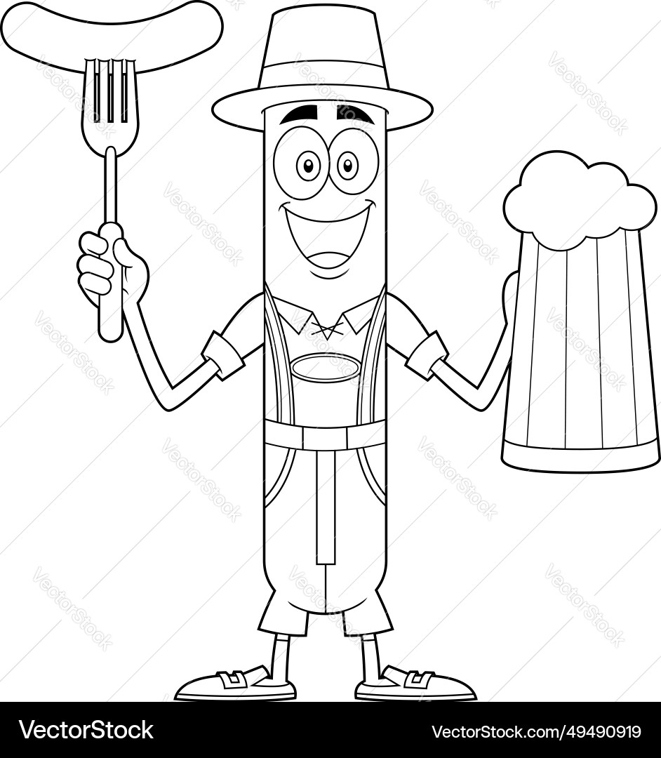 Outlineed oktoberfest Würstchen Cartoon Charakter Outlineed oktoberfest Würstchen Cartoon Charakter vektorbild