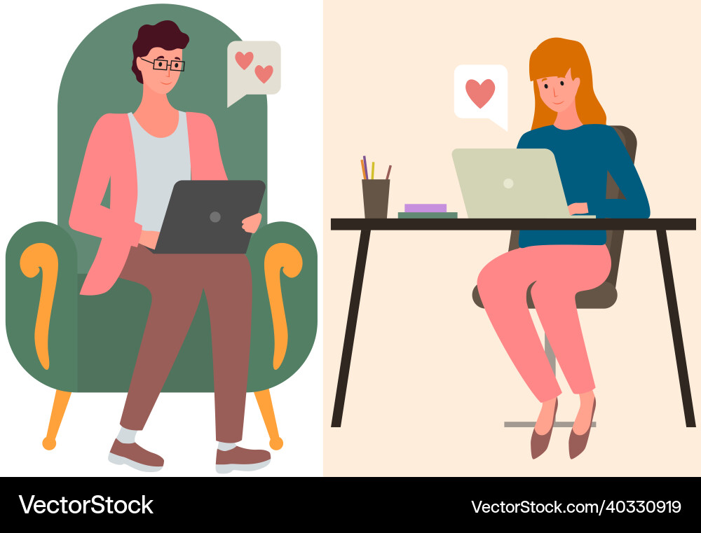 People in relationship using laptops computers People in relationship using laptops computers Vector Image
