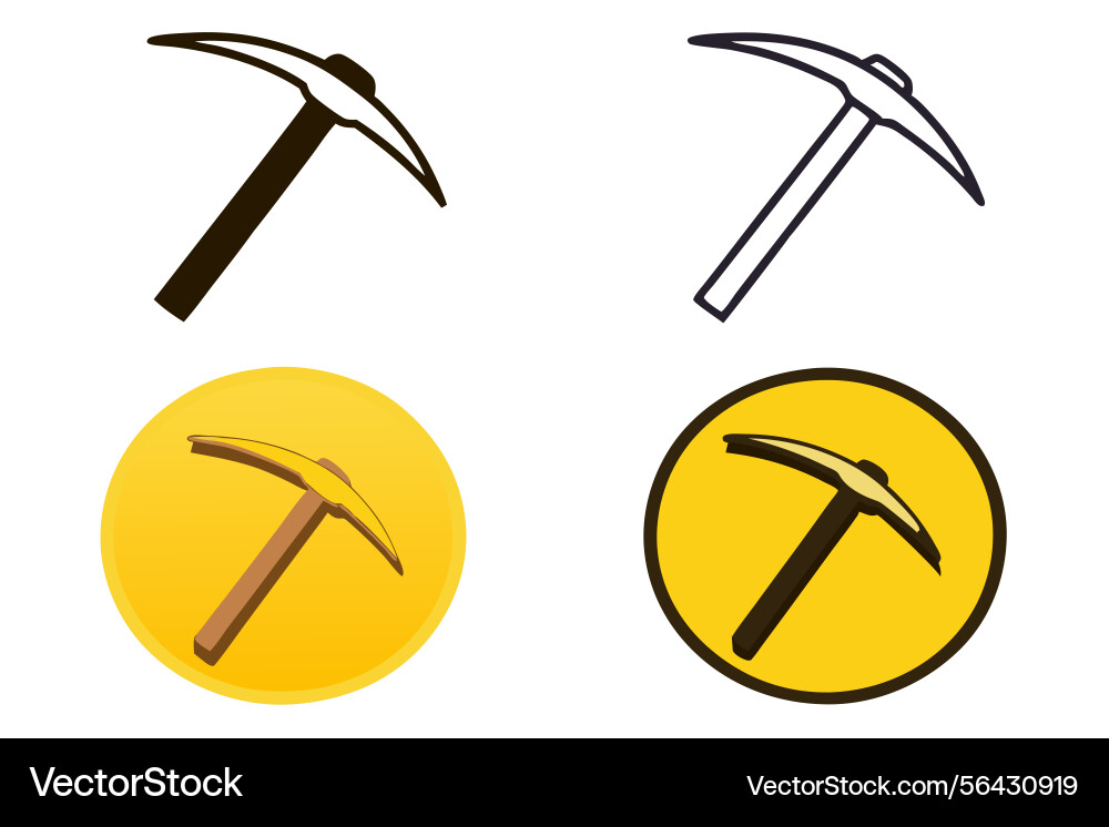 Pickaxe icons in various styles used for mining Vector Image