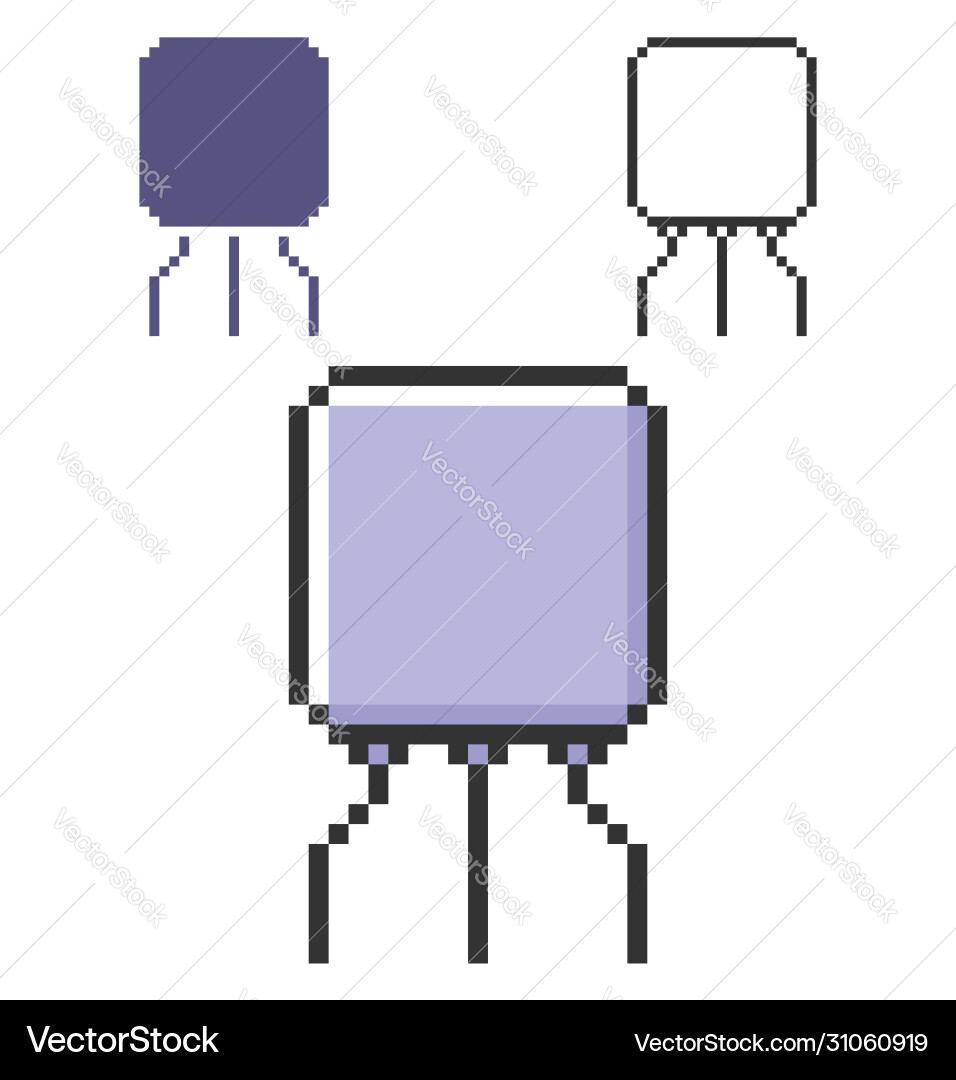 Pixel icon transistor in three variants fully Pixel icon transistor in three variants fully vector image