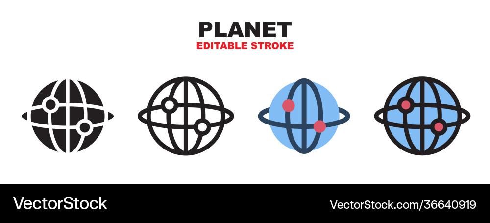 Planet icon set with different styles editable Planet icon set with different styles editable vector image