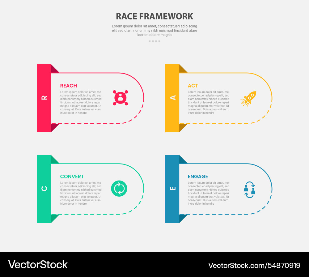 Race framework infographic outline style with 4 Race framework infographic outline style with 4 vector image
