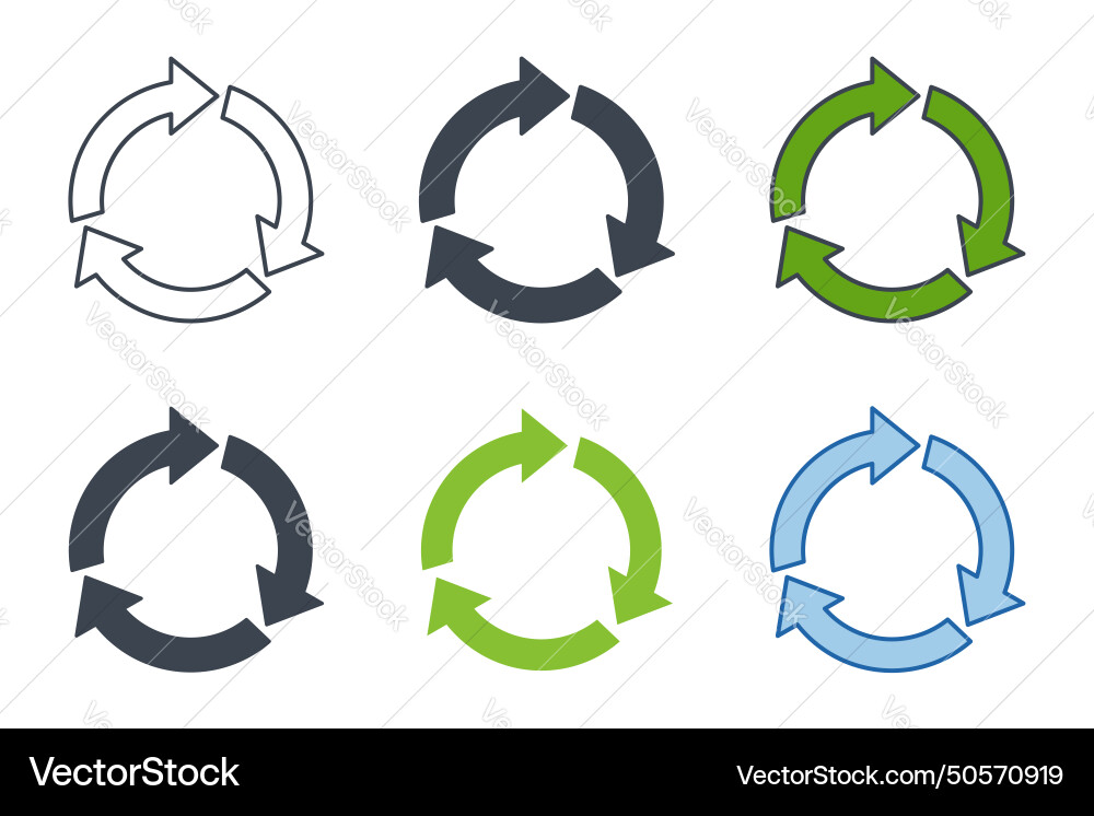 Recycle icons with different styles circle arrows Vector Image
