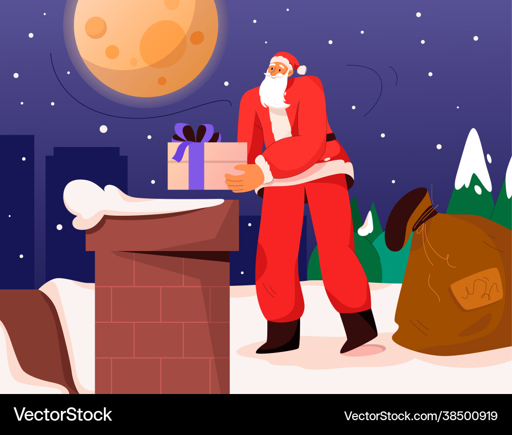 Santa claus hält Geschenke und stehenden Kamin Santa claus hält Geschenke und stehenden Kamin vektorbild