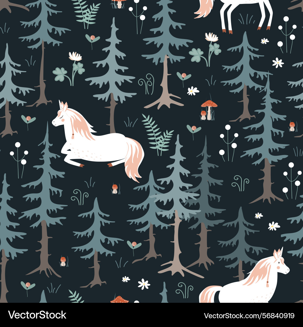 Seamless pattern with unicorns and magic Seamless pattern with unicorns and magic vector image