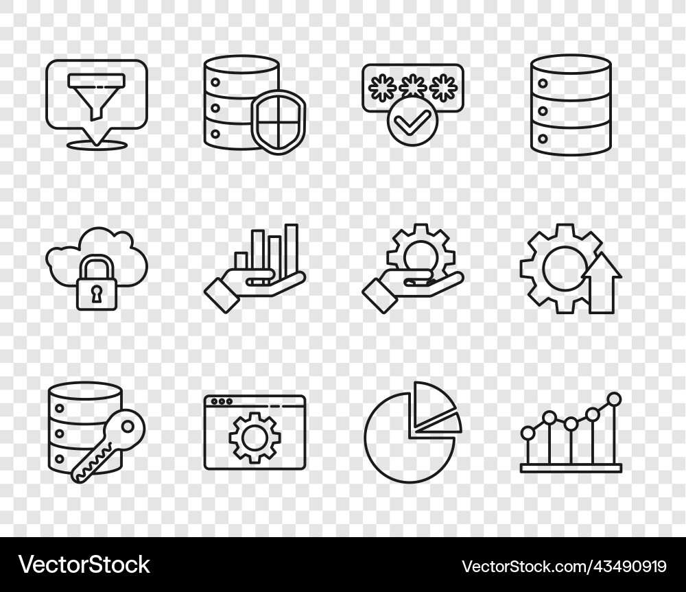 Set line server security with key pie chart Set line server security with key pie chart vector image