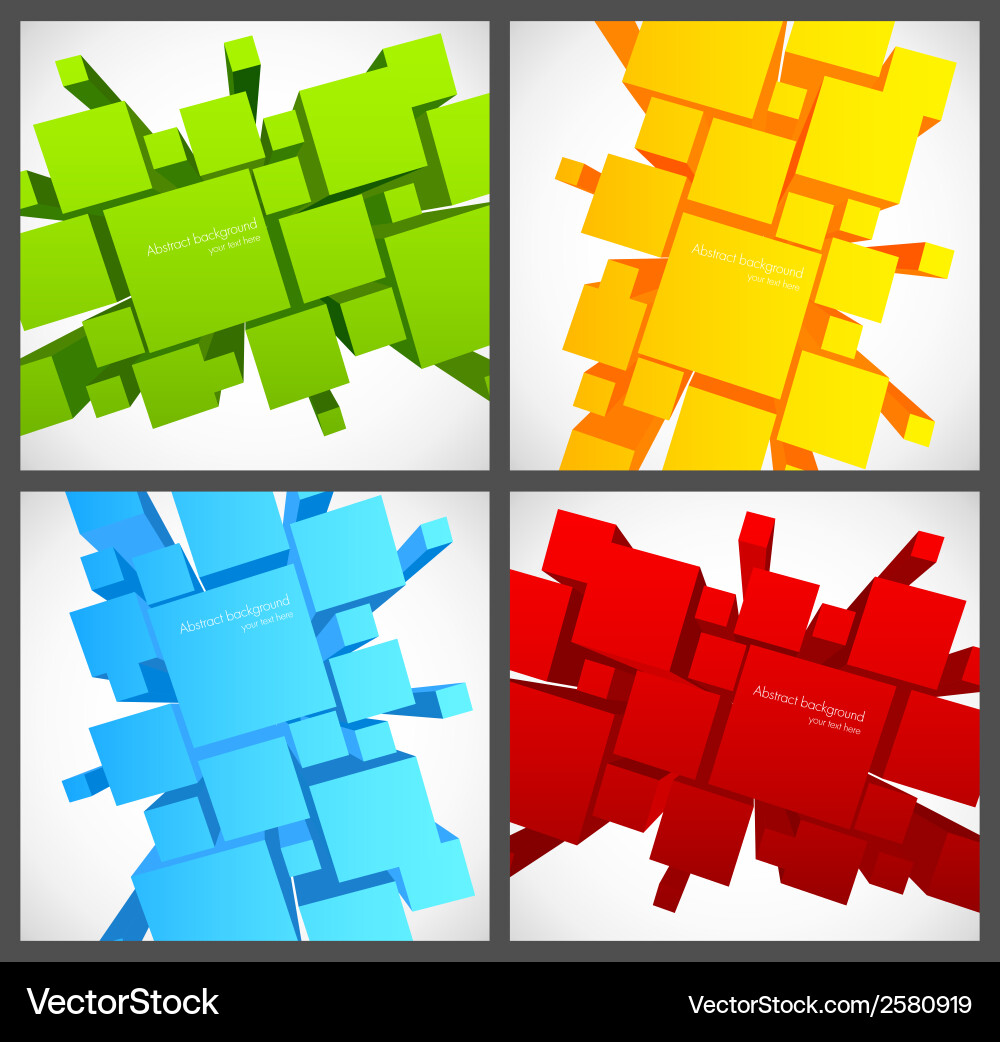 Set of backgrounds with 3d squares Vector Image