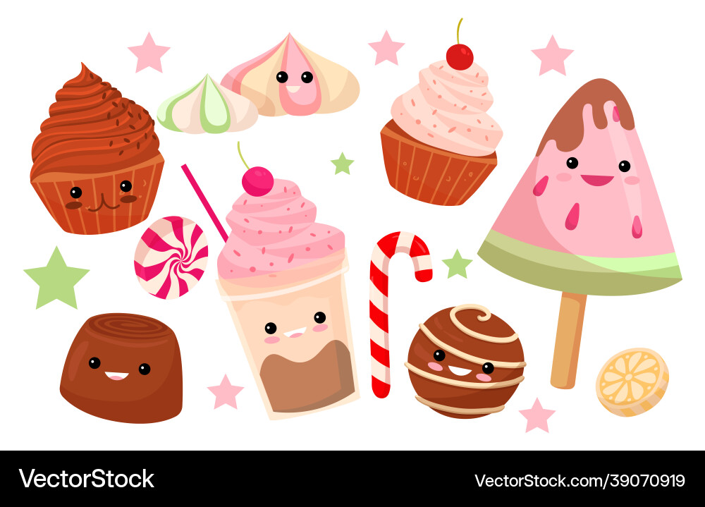 Set of cute sweet icons Set of cute sweet icons vector image