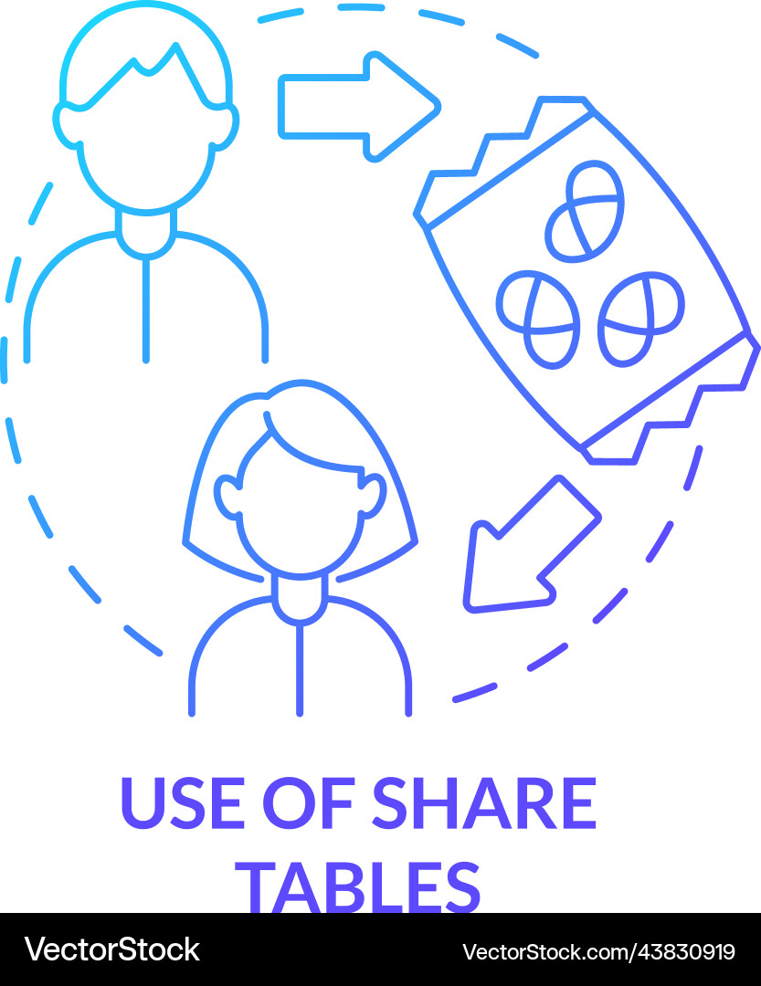 Use of share tables blue gradient concept icon Use of share tables blue gradient concept icon Vector Image