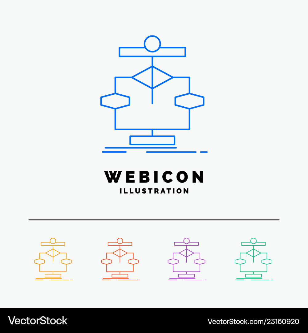 Algorithm chart data diagram flow 5 color line Algorithm chart data diagram flow 5 color line vector image