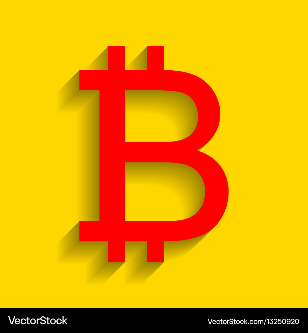 Bitcoin sign red icon with soft shadow Vector Image