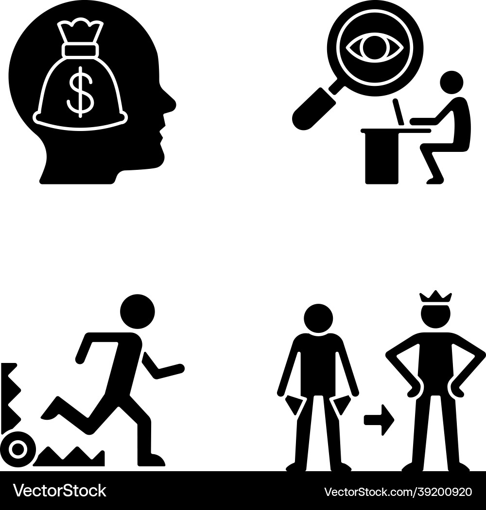 Extrinsic motivation black glyph icons set Extrinsic motivation black glyph icons set vector image