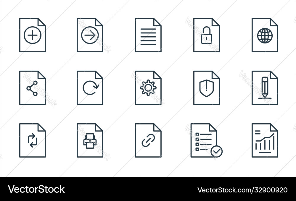 File and document outline line icons linear set File and document outline line icons linear set vector image